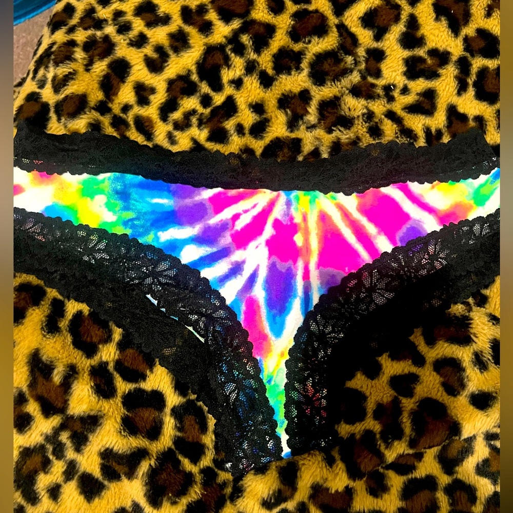Multi-Colored Panties withh Black borders. 
Brand Pink Victoria Secret Underwear